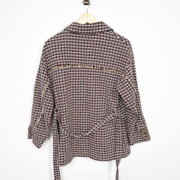 Zara tweed plaid fringe belted blazer jacket size small - Picture 4 of 6